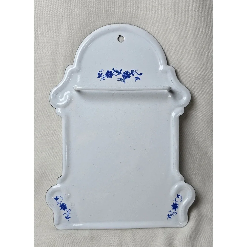 Antique Child's 4 Piece Ladle & Strainer Set In White Enamel‎ W/ Blue Decor. EUC